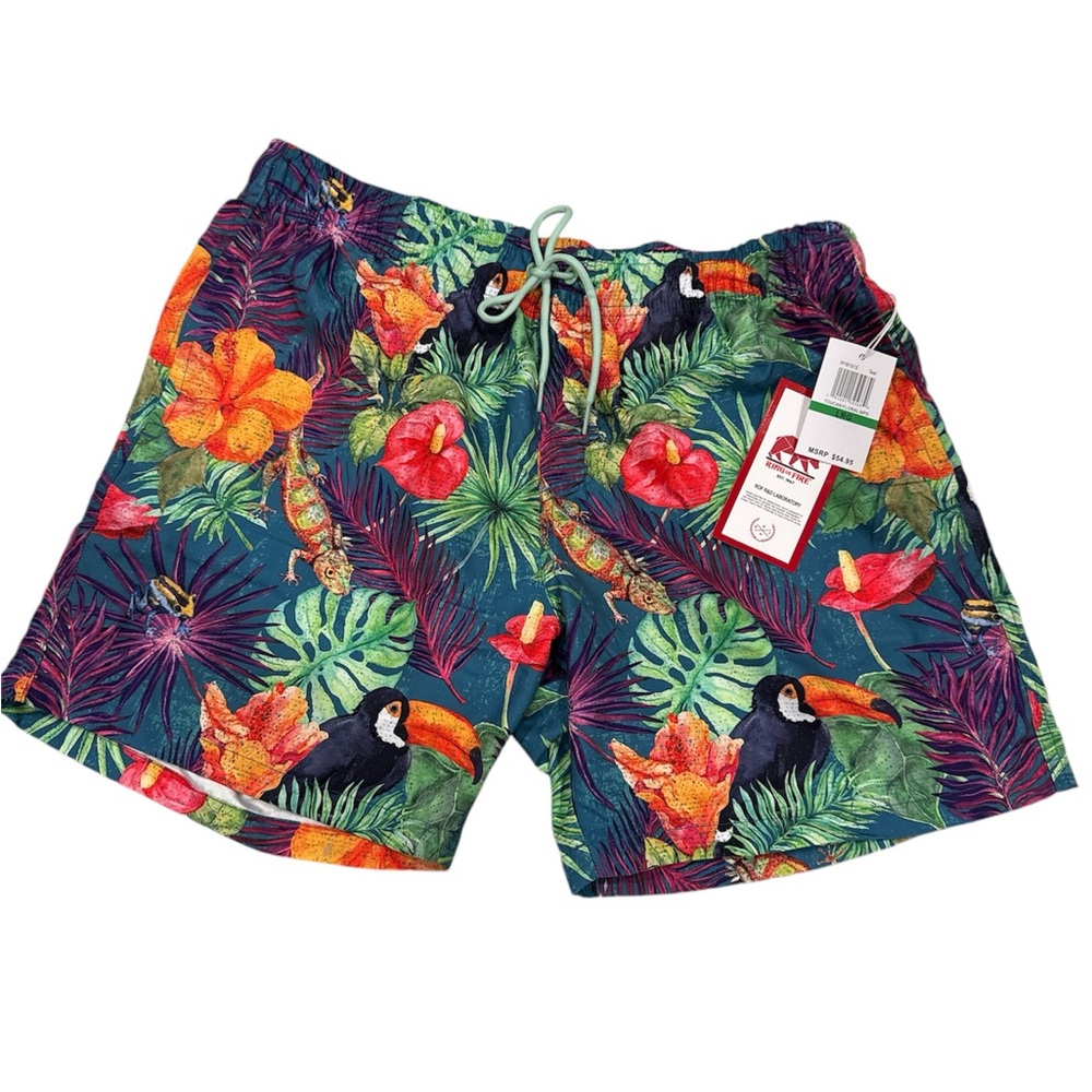 Ring of Fire, toucan floral swim trunks, L